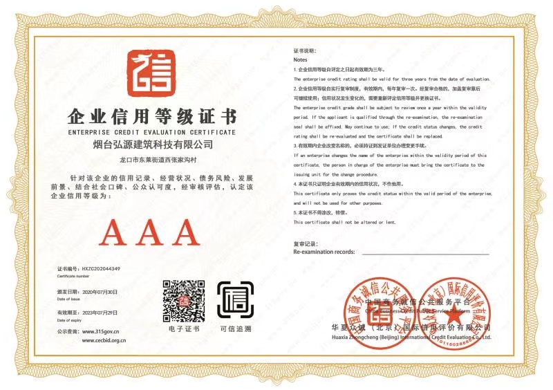 企業信譽等級證書